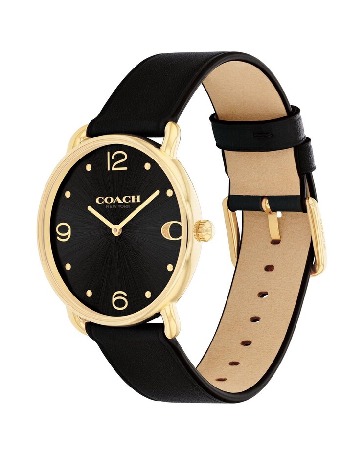 Coach Elliot Black Dial and Leather Strap Watch image number 1