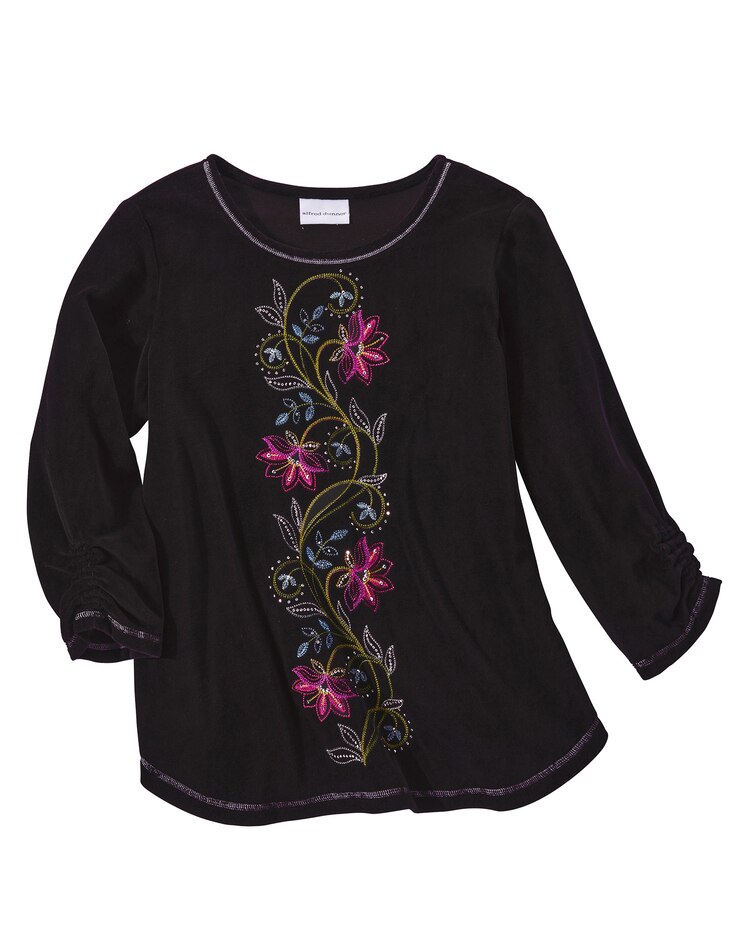 Alfred Dunner Floral Embroidered Velour Top image number 1