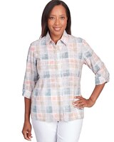 Alfred Dunner® Neutral Plaid Button Down Top thumbnail number 1