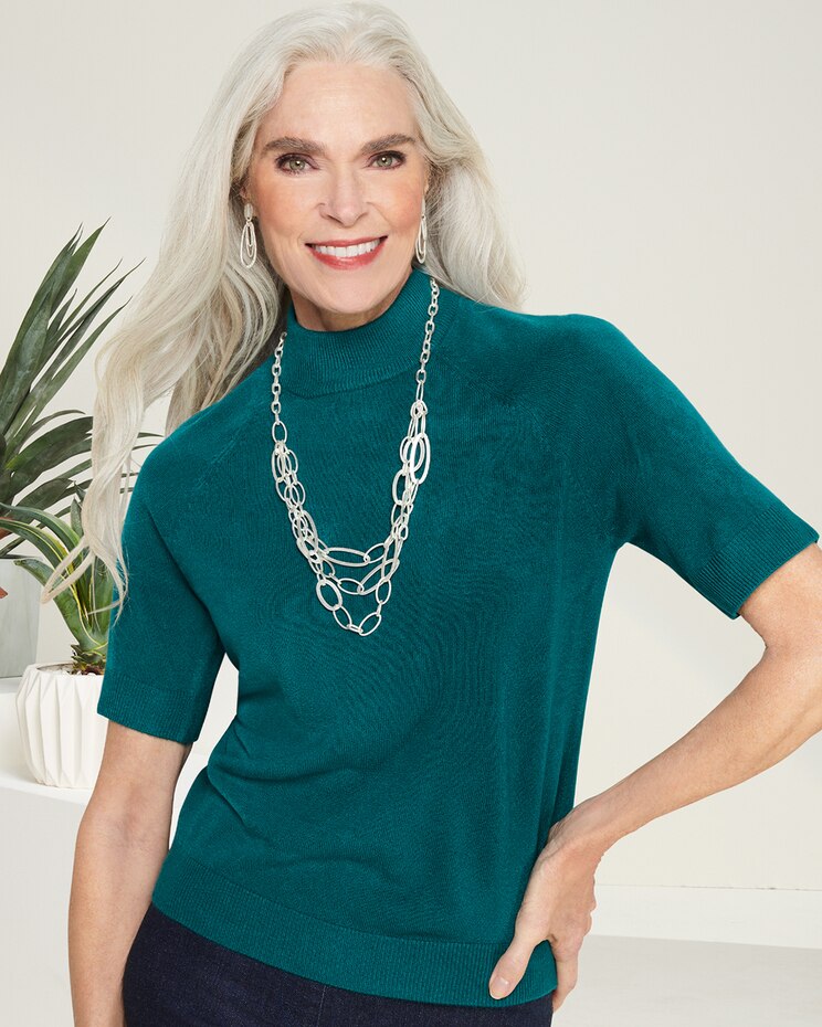 Soft Spun® Acrylic Mock Neck Short Sleeve Sweater image number 1