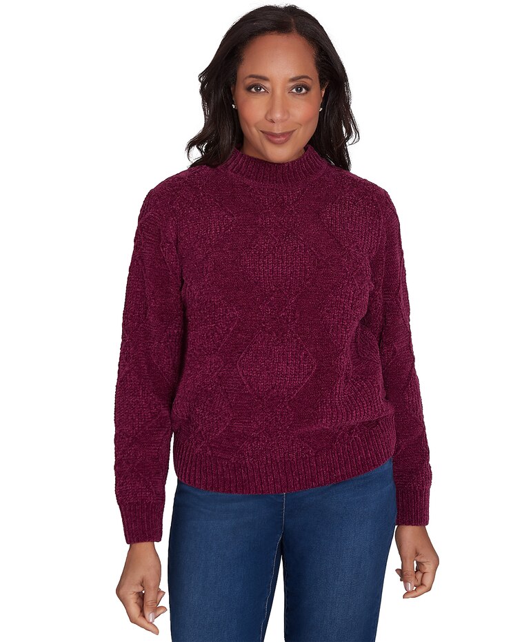 Alfred Dunner® Classics Chenille Diamond Turtleneck Sweater image number 1