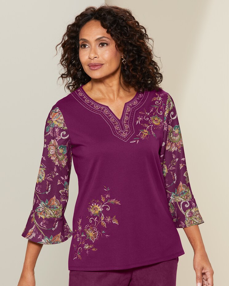 Embroidered Yoke Tee by Alfred Dunner image number 1