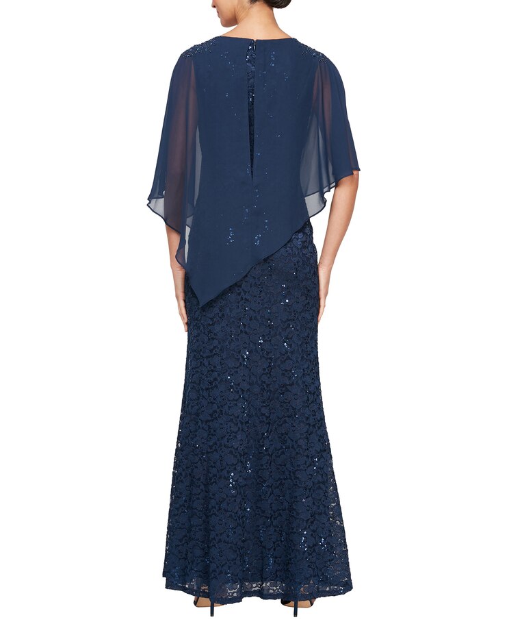 Beaded Shoulder Attached Cape Dress image number 2