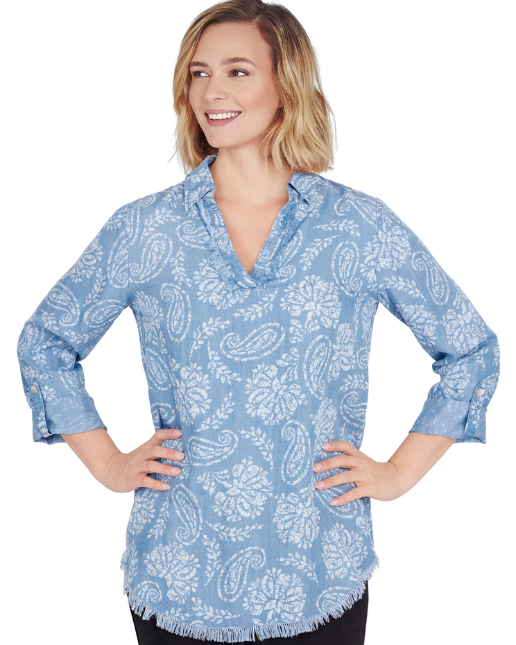 Ruby Rd® Pacific Muse Tencel Split Neck Paisley Print Shirt image number 1