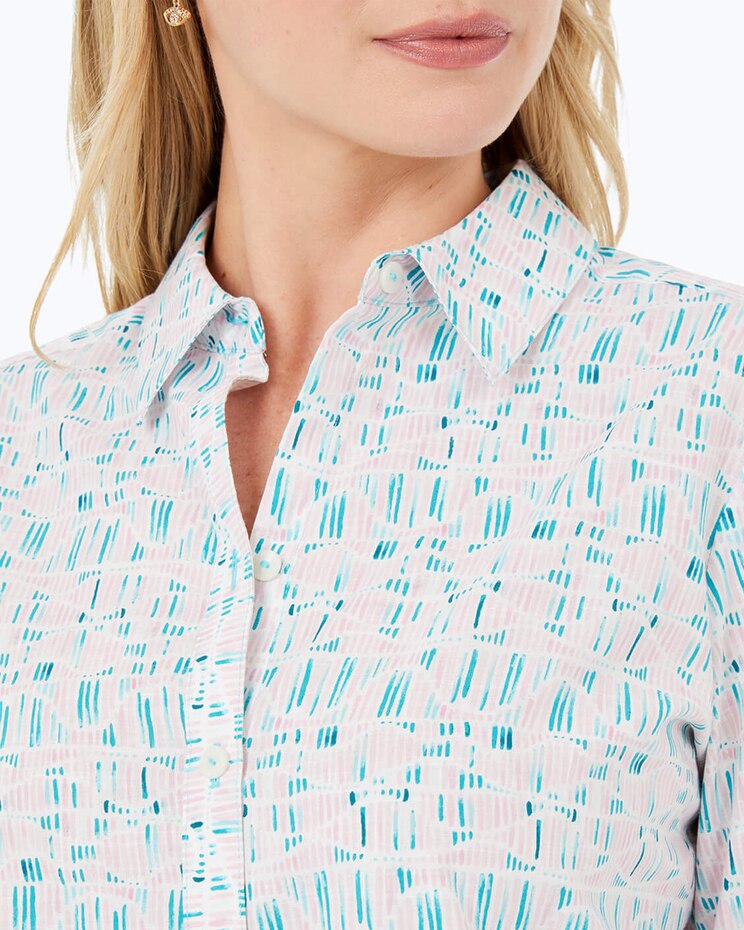 Foxcroft Zoey Long Sleeve Painted Wave Shirt image number 3