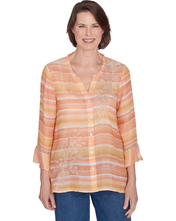 Alfred Dunner® Scottsdale Warm Stripe Floral Embroidered Top image number 1