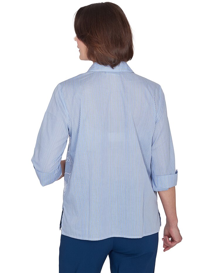 Alfred Dunner® Classics Embroidered Pinstripe Button Down Top image number 2