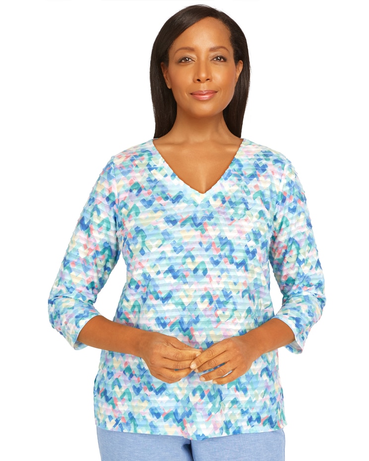 Alfred Dunner® Set Sail Abstract Texture V-Neck Top image number 1