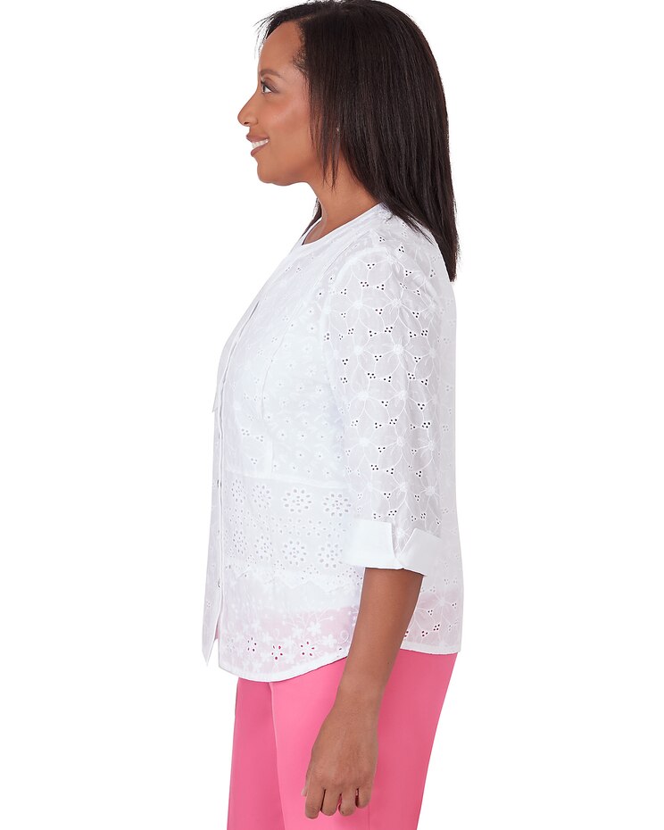 Alfred Dunner® Paradise Island Button Front Eyelet Top image number 4