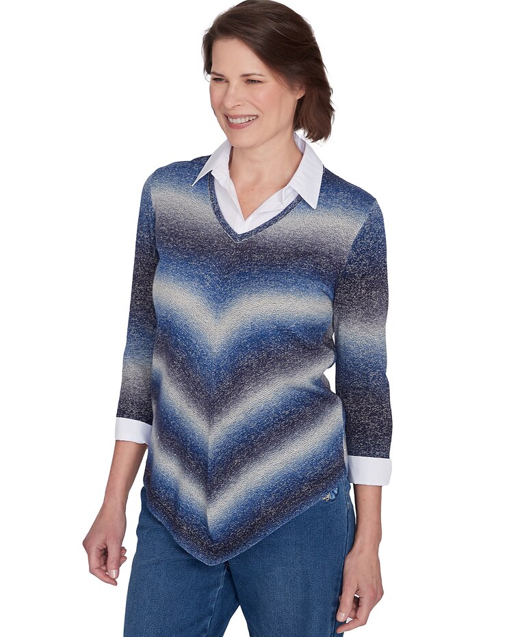 Alfred Dunner® Classics Chevron Ombre Woven Sweater image number 3