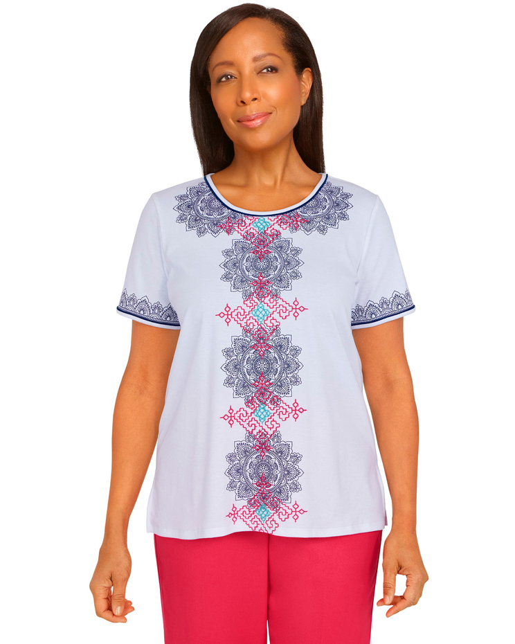 Alfred Dunner Happy Hour Medallion Center Embroidery Top image number 1