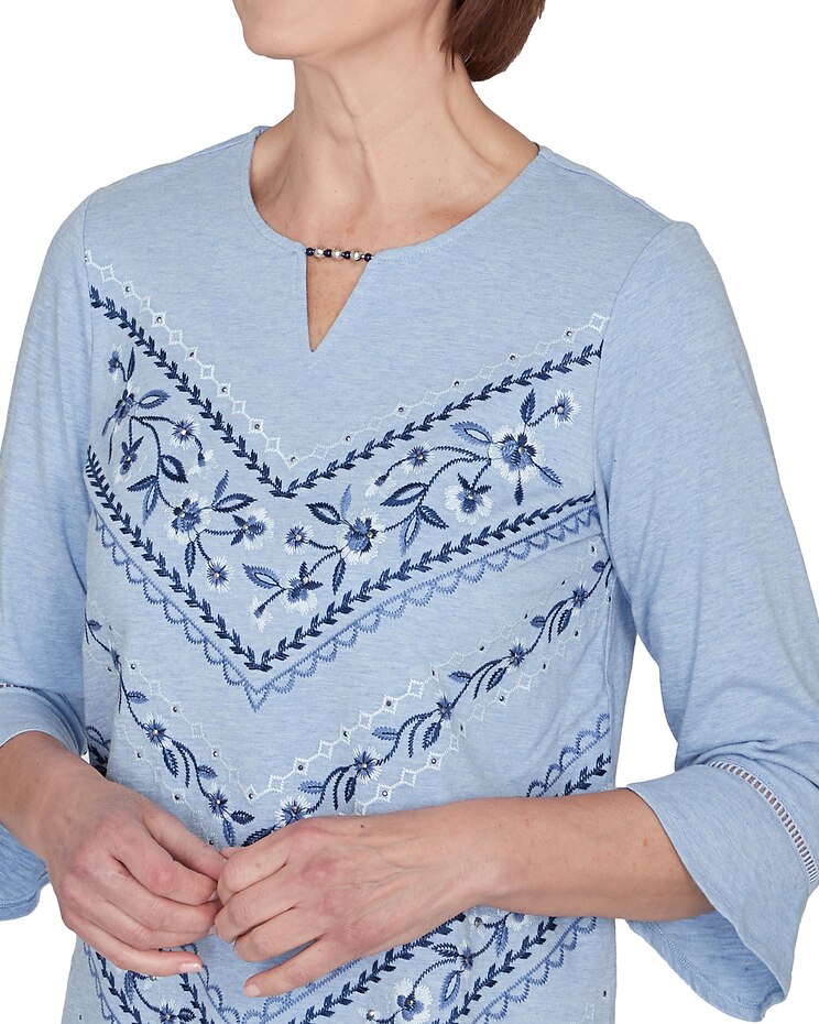 Alfred Dunner® Scottsdale Floral Chevron Beaded Split Neck Top image number 5
