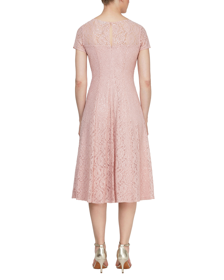 S.L. Fashions Cap Sleeve Tea Length Sequin Lace Dress image number 2