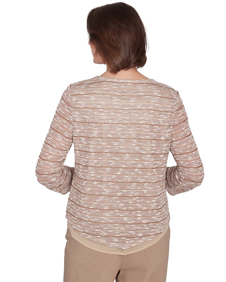 Alfred Dunner® Charm School Space Dye Textured Top With Necklace image number 2