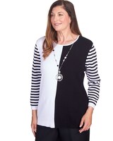 Alfred Dunner® World Traveler Colorblock Striped Sleeve Sweater With Necklace thumbnail number 3