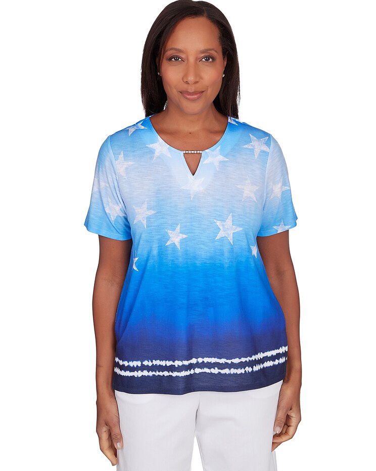Alfred Dunner® All American Tie Dye Stars Short Sleeve Tops image number 1