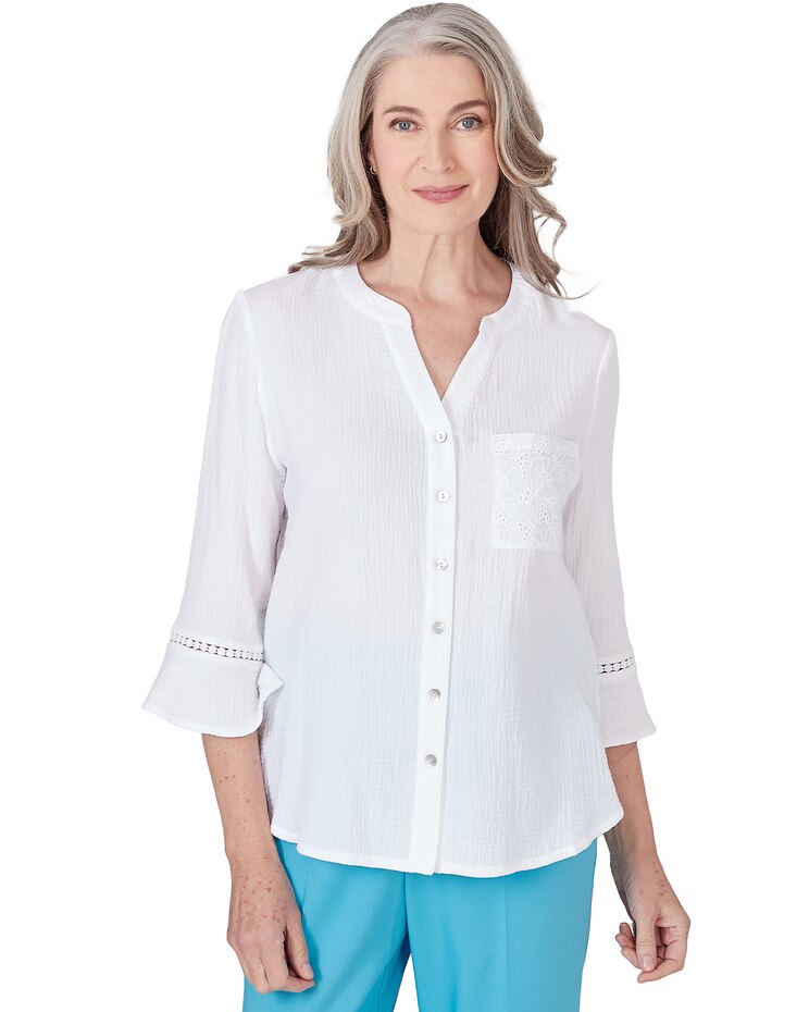 Alfred Dunner® Summer Breeze Summer Button Down Gauze Top image number 1