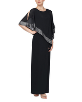 S.L. Fashions Long Dress With Asymmetrical Cape Overlay thumbnail number 1