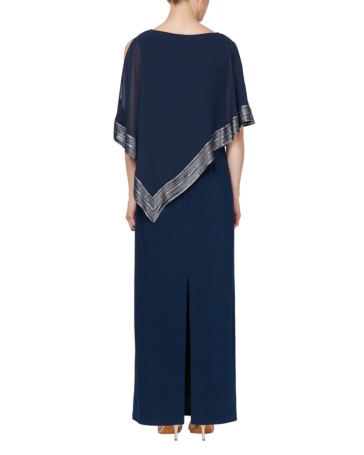 S.L. Fashions Long Dress With Asymmetrical Cape Overlay image number 2