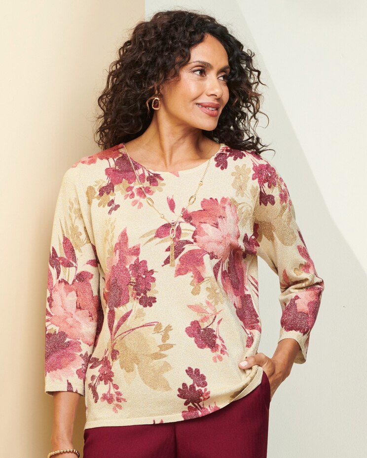 Alfred Dunner Floral Shimmer Sweater image number 1