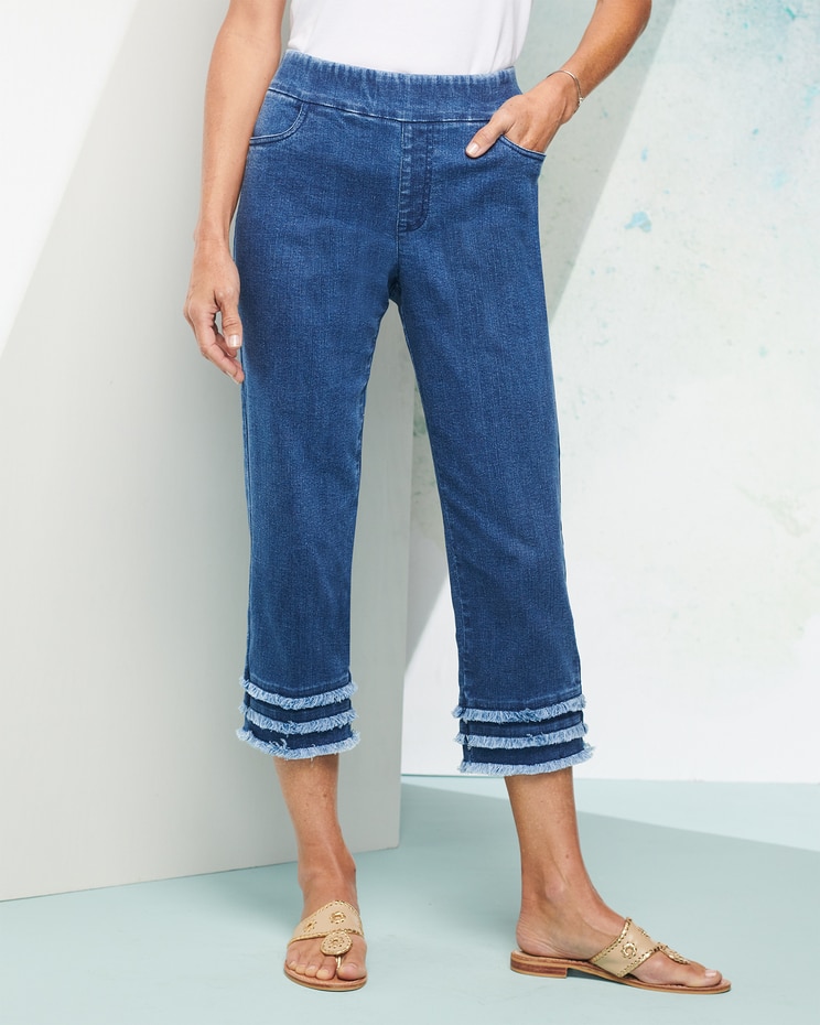 Slimtacular® Dream Jean Fringe Capri image number 1