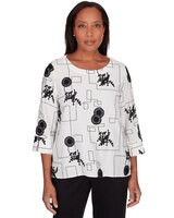 Alfred Dunner® Opposites Attract Black & White Geometric Top thumbnail number 1
