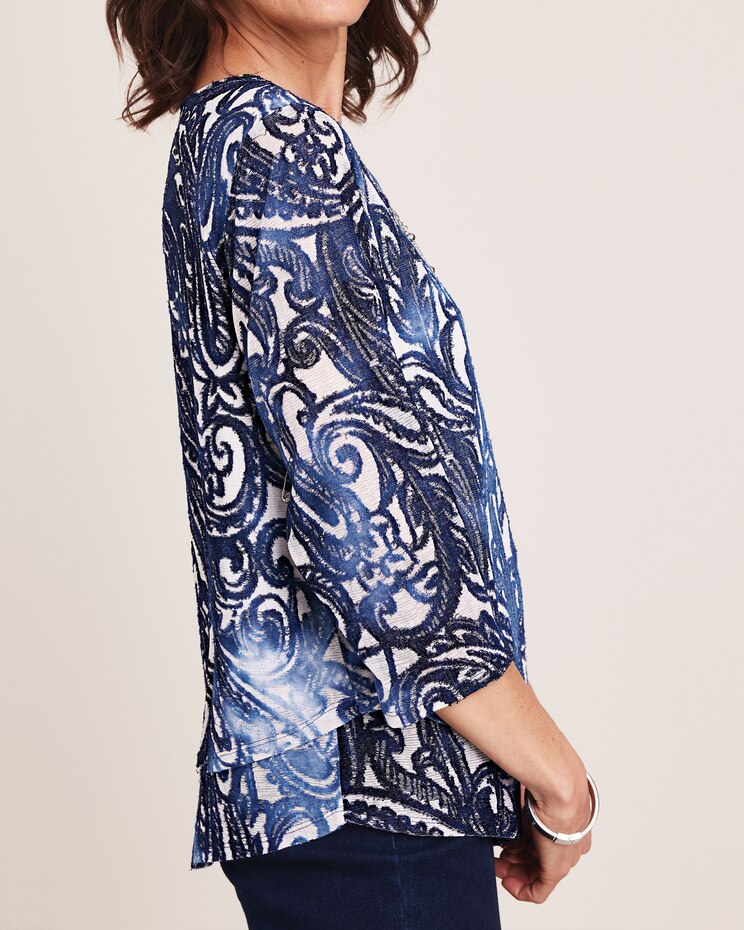 Alfred Dunner® Moody Blues Tie Dye Paisley Jacquard Top image number 3