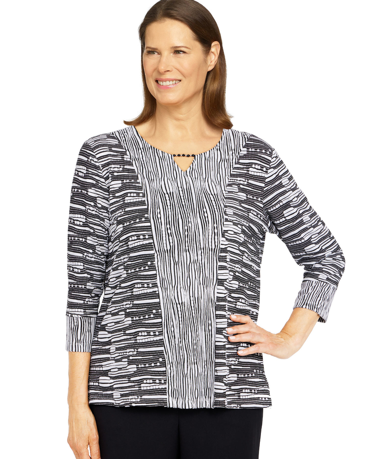 Alfred Dunner® Theater District Spliced Texture Knit Top image number 1