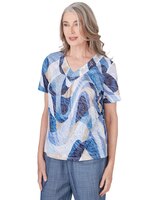 Alfred Dunner® Blue Bayou V-Neck Wavy Abstract Top thumbnail number 3