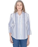 Alfred Dunner® Classics Jacquard Stripe Collared Button Down Top thumbnail number 1