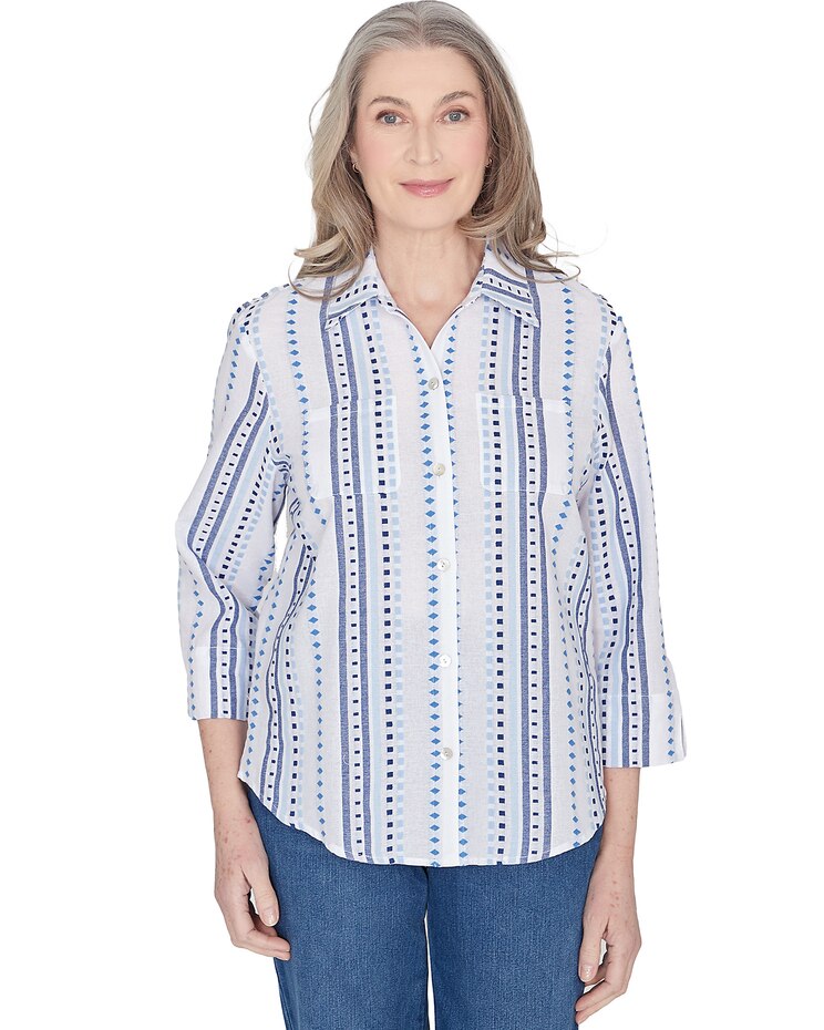 Alfred Dunner® Classics Jacquard Stripe Collared Button Down Top image number 1