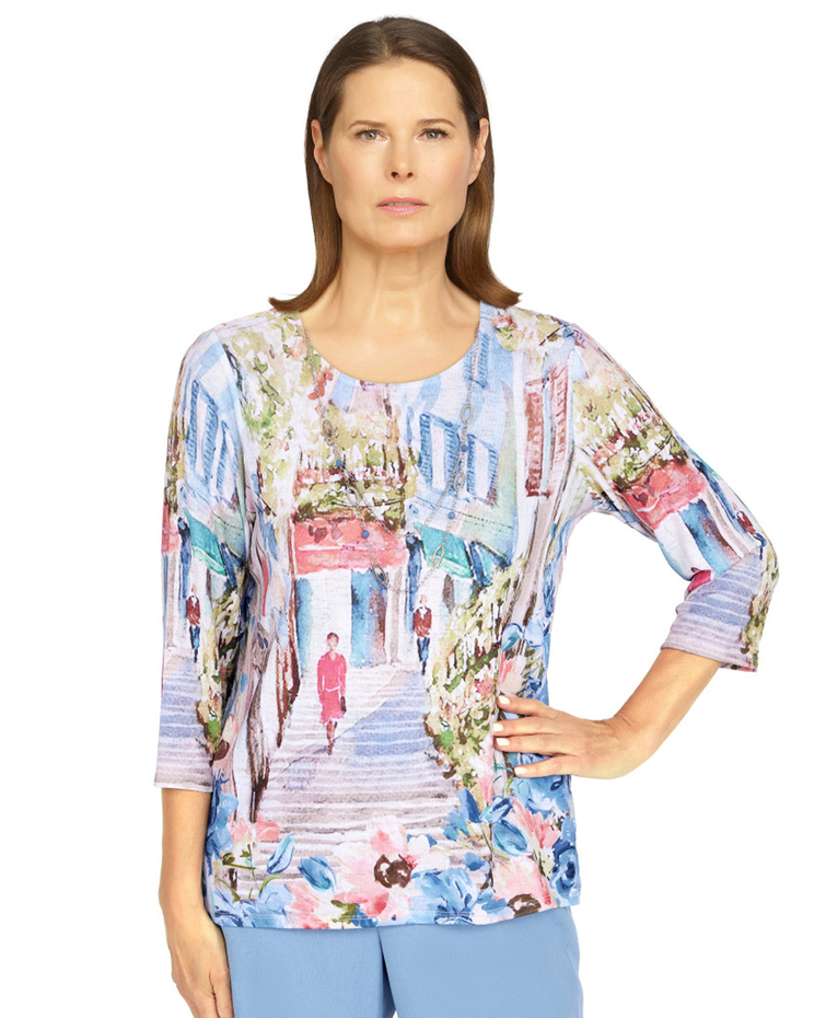 Alfred Dunner® Peace Of Mind Artistic Scenic Print Knit Top image number 1