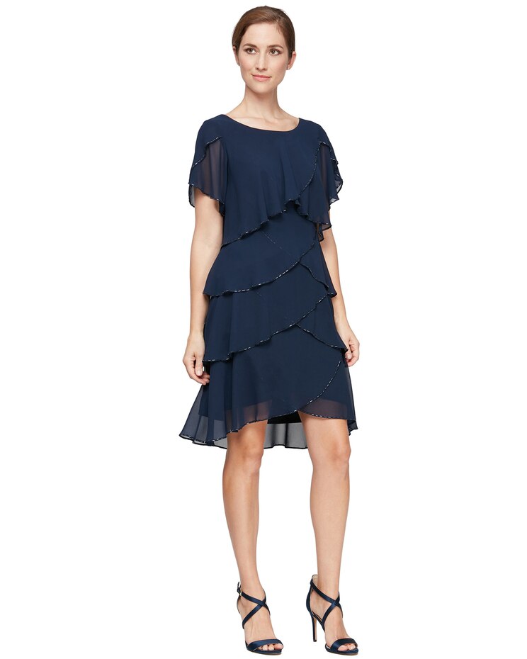 Alex Evenings Bugle Beaded Short Sleeve Tiered Dress image number 1
