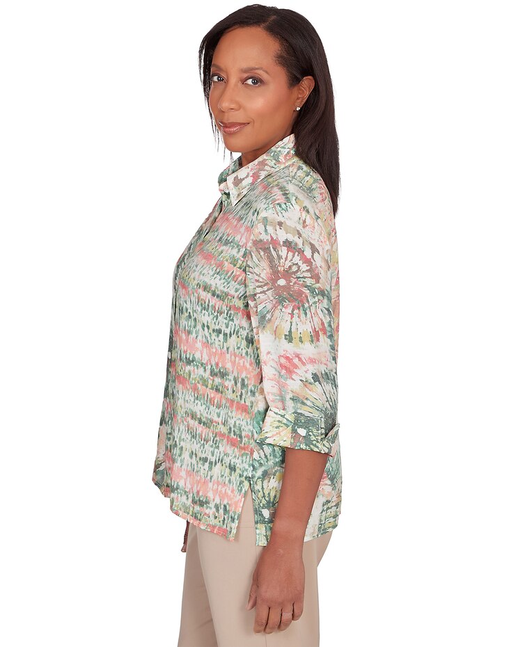 Alfred Dunner® Tuscan Sunset Sunset Tie Dye Button Down Blouse image number 4