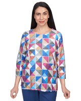 Alfred Dunner® Chelsea Market Box Print Mini Ruffle Top thumbnail number 1