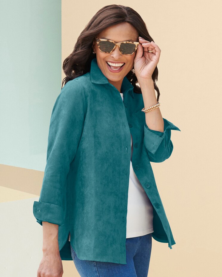 Microsuede Long Sleeve Shirt Jacket image number 1