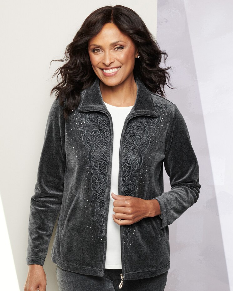 Diamonds And Lace Velour Jacket image number 1