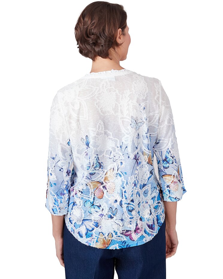 Alfred Dunner® In Full Bloom Butterfly Border Jacquard Split Neck Top image number 2