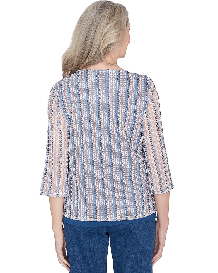Alfred Dunner® Scottsdale Vertical Texture Woven Trim Top With Necklace image number 2