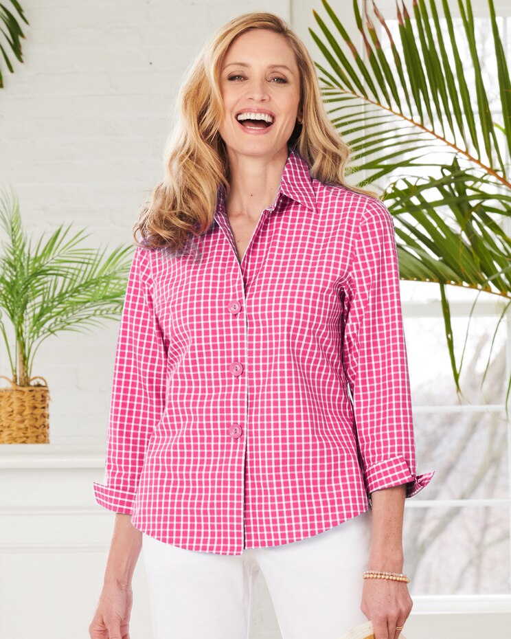 Foxcroft Wrinkle-Free Check 3/4 Sleeve Shirt image number 1