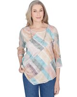Alfred Dunner® Scottsdale Stained Glass Popcorn Top With Necklace thumbnail number 1