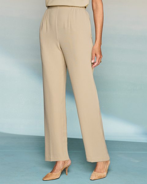 Textured Stretch Crepe Straight Leg Pull-On Pants