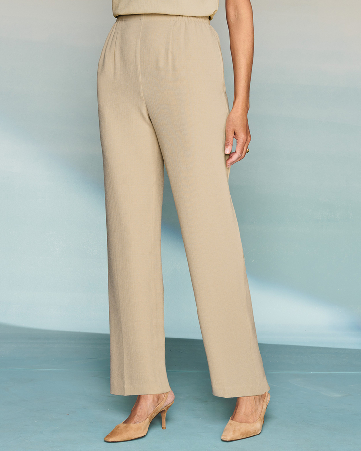 Textured Stretch Crepe Straight Leg Pull-On Pants image number 1