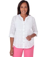 Alfred Dunner® Paradise Island Button Front Eyelet Top thumbnail number 1