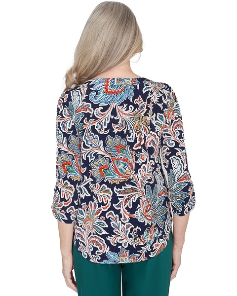 Alfred Dunner® Classics Scroll Three Quarter Ruched Sleeves