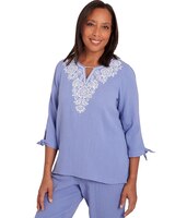 Alfred Dunner® Summer Breeze Embroidered Top with Tie Sleeves thumbnail number 3
