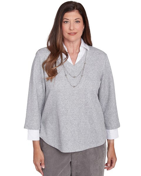 Alfred Dunner® Copenhagen Collar Layered Winter White Sweater