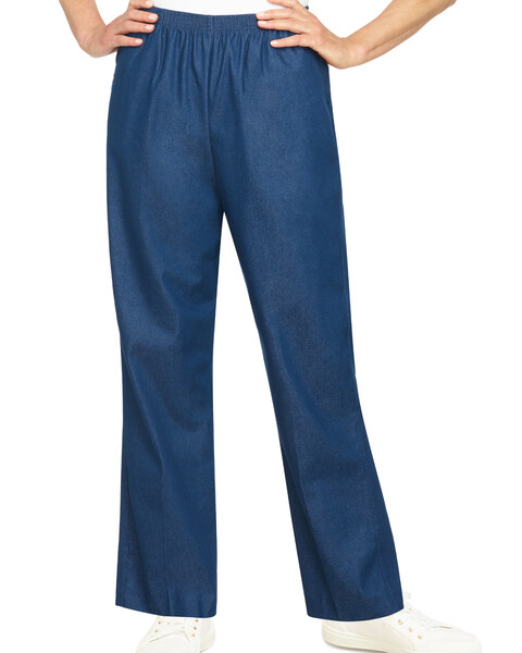Alfred Dunner Classic Pull-On Denim Proportioned Straight Leg With Elastic Waistband Pants