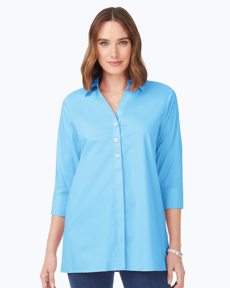 Foxcroft Pamela 3/4 Sleeve Solid Stretch Blouse image number 1