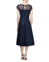S.L. Fashions Cap Sleeve Tea Length Sequin Lace Dress thumbnail number 6